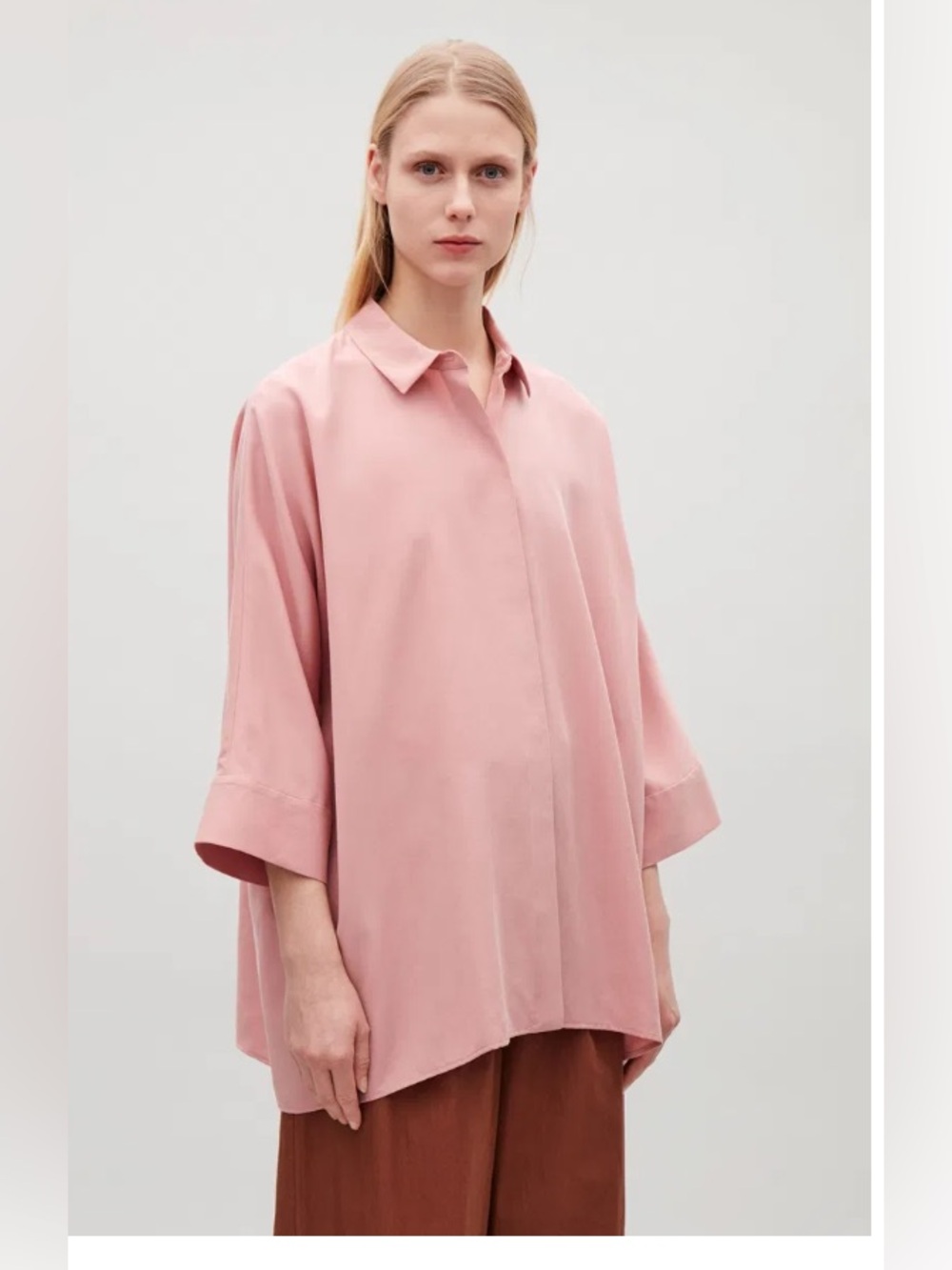 COS Draped Wide Fit- Down Shirt -Dusty Pink- XS (fits to XL)- MSRP $115